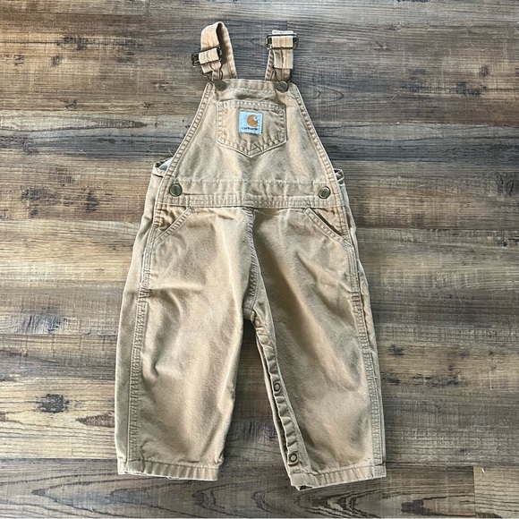 Carhartt Vintage Baby Overalls Brown Bibs Canvas Adjustable Straps Size 18M - Picture 1 of 7